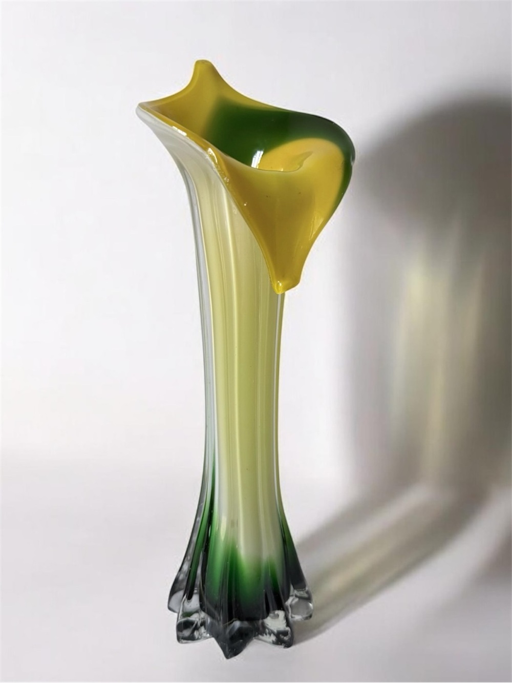 Murano Handblown Green and Yellow Art Glass Vase